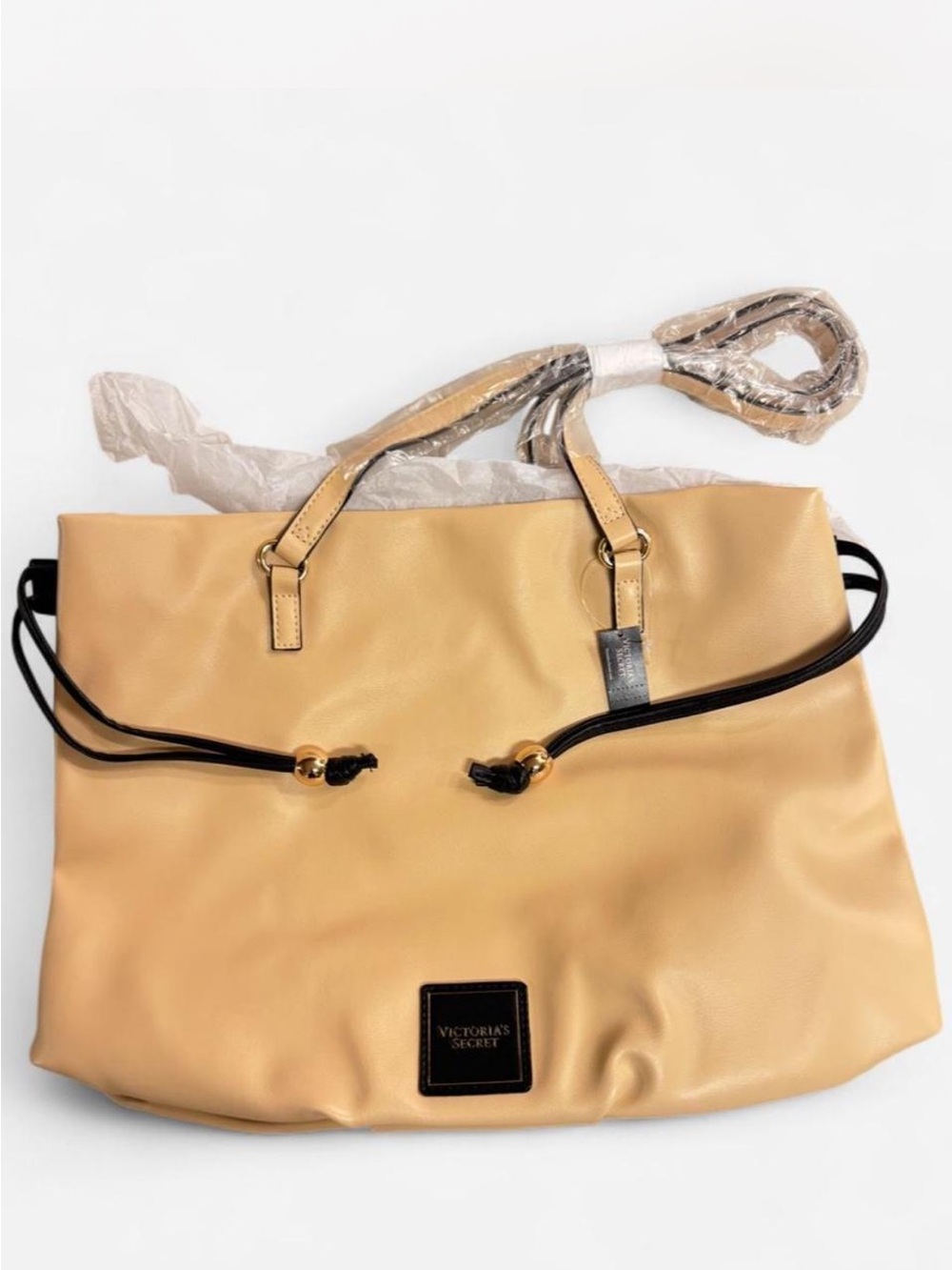 Victoria's Secret Beige Tan Tote with Black Trim
